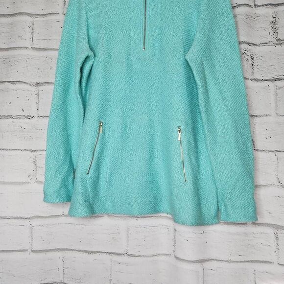 Soft Surroundings Knit Westport Zip Pockets 1/4 Zip Pullover Sweater Teal Large - Picture 4 of 14